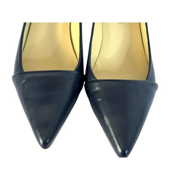 Talbots Indigo Leather Pointed Toe Woodtone Kitten Heel Pippa Vamp Wrap Shoes 6W - Picture 3 of 10